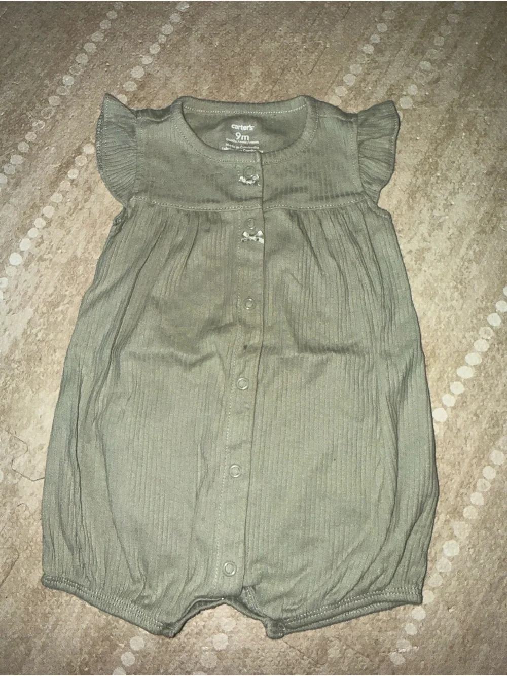 Carter's Olive Ribbed Flutter-Sleeve Baby Romper
